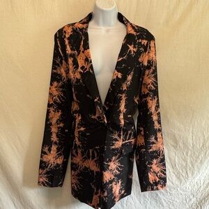 B-67 PrettyLittleThing Black‎ and Orange Tie Dye Lined Blazer Suit Jacket Size 6